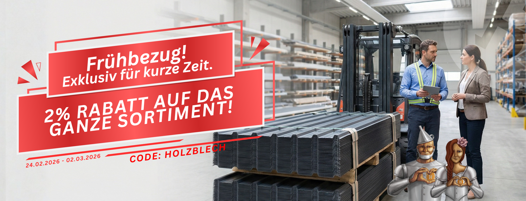 Lager, Gabelstapler, Stahlträger, rote Banner, Industrie