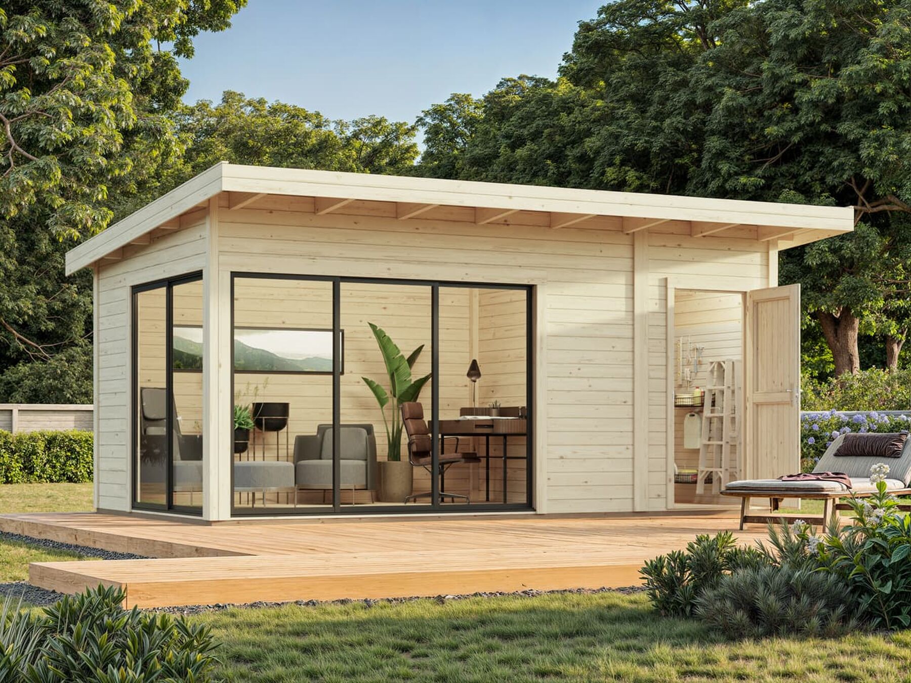 Modernes Gartenhaus Andrea 15,2 m² mit ISO-Glas Schiebetür