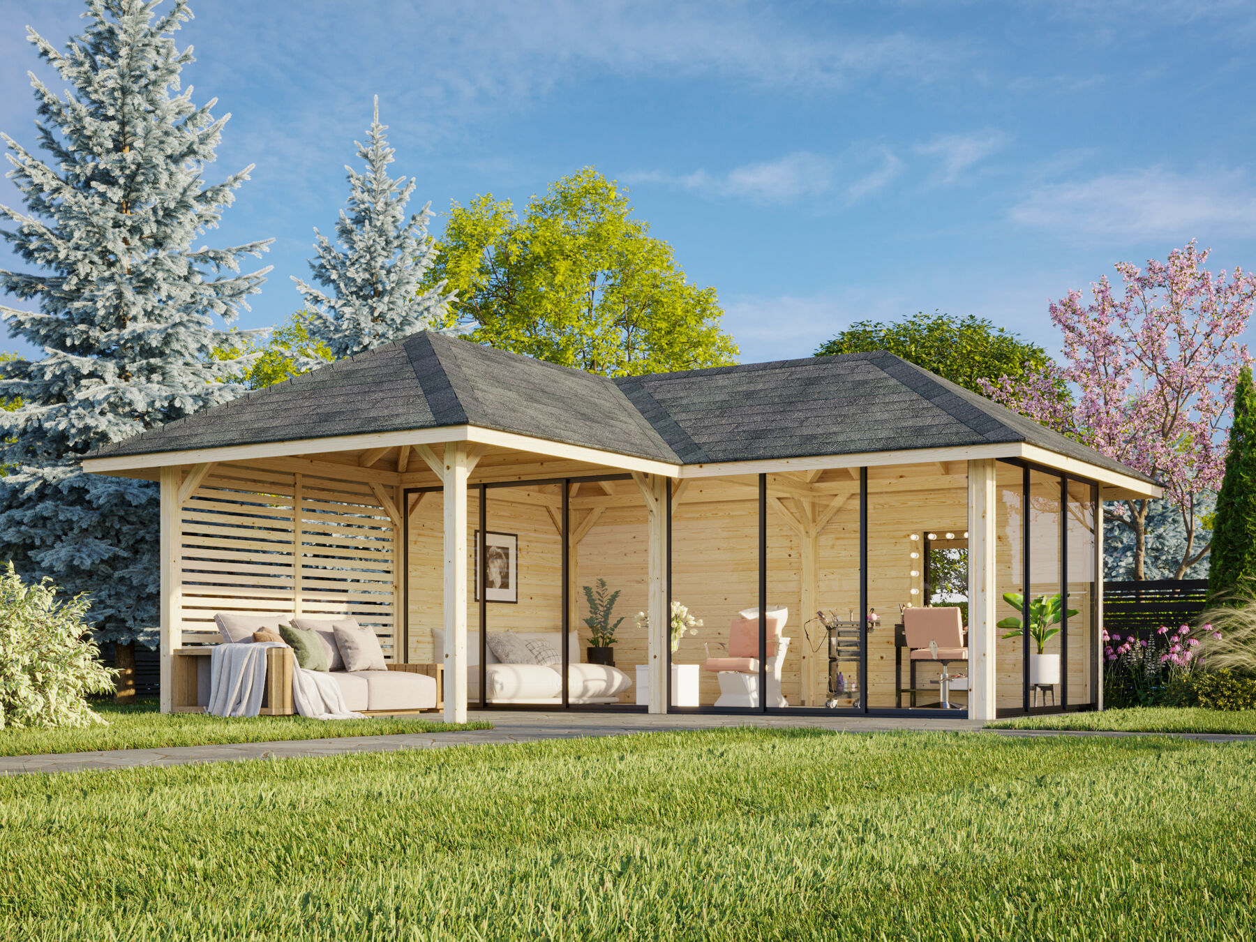 Pavillon Bianca 24,9 m² Set 214 mit Schiebetür