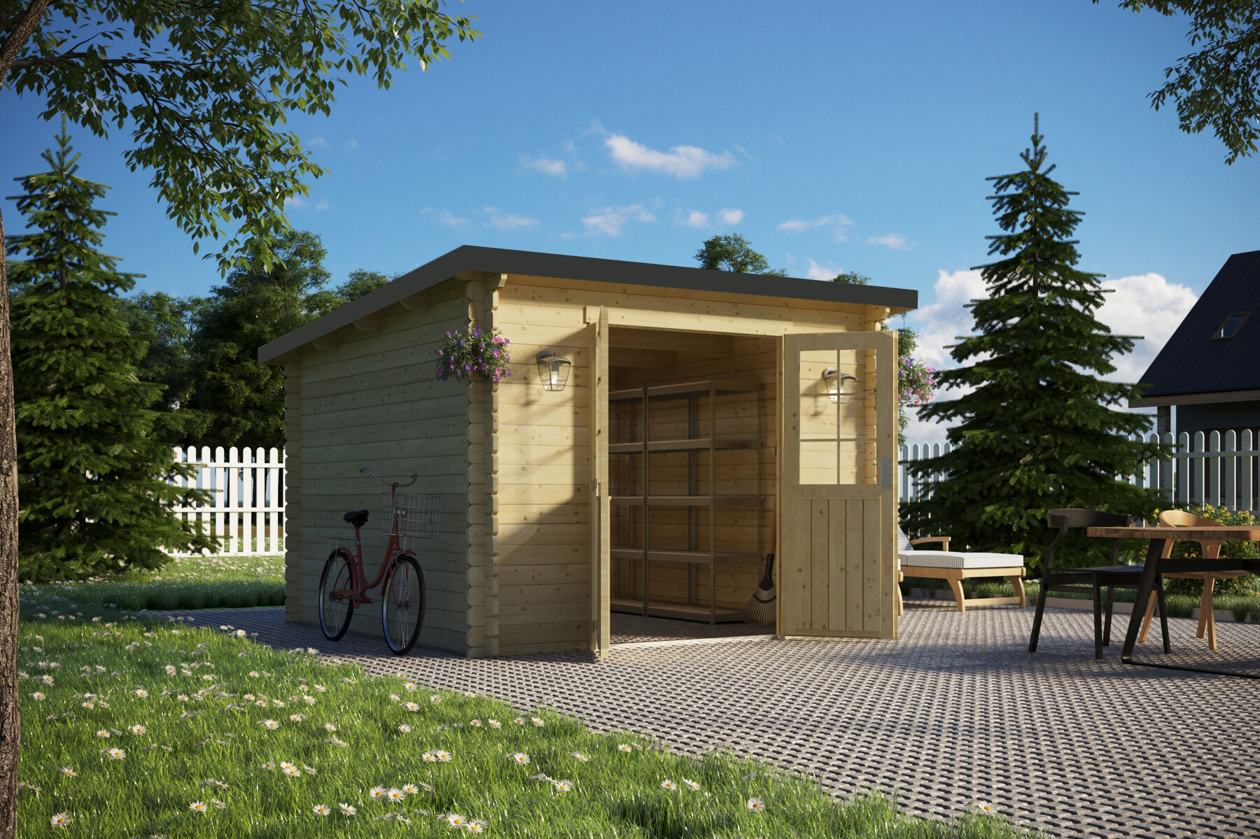 Gartenhaus Evolution 34A, + Kostenloses Trapezblech Dach