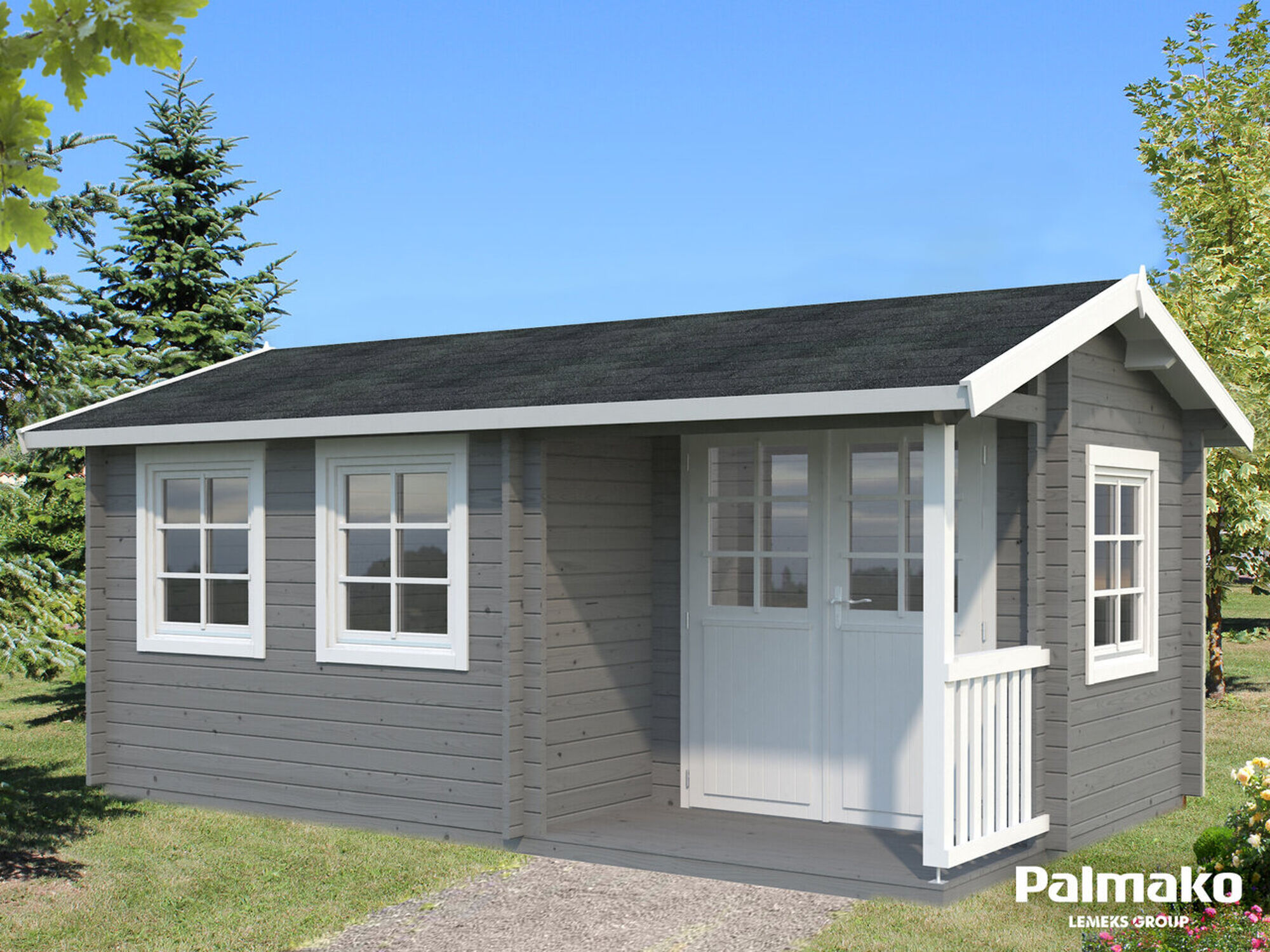 Palmako Gartenhaus Susanna 12,4 m² Grau mit Ziegelblech Anthrazit