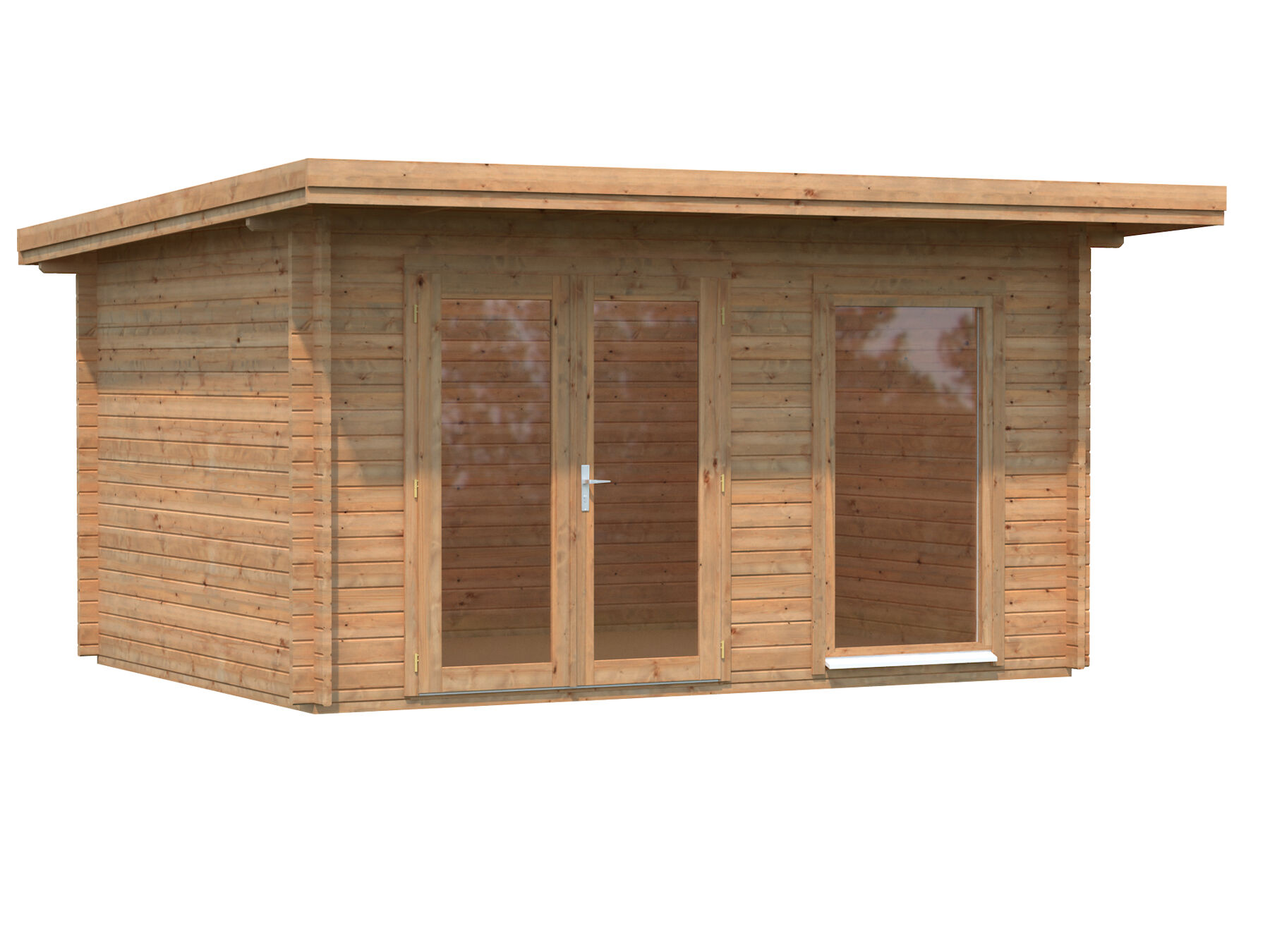 Gartenhaus Heidi 11,7 m² Hellbraun mit Trapezblech Dunkelrot