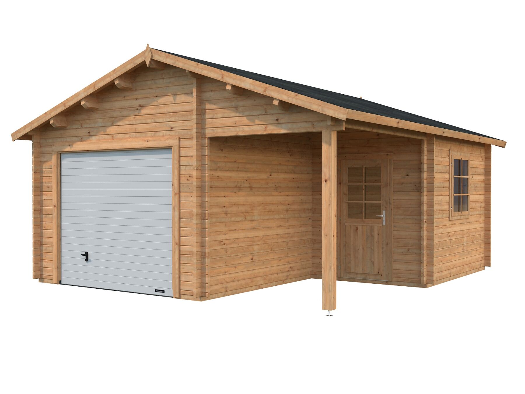 Holzgarage Roger 21,9+5,2 m² Mit Sektionaltor Hellbraun