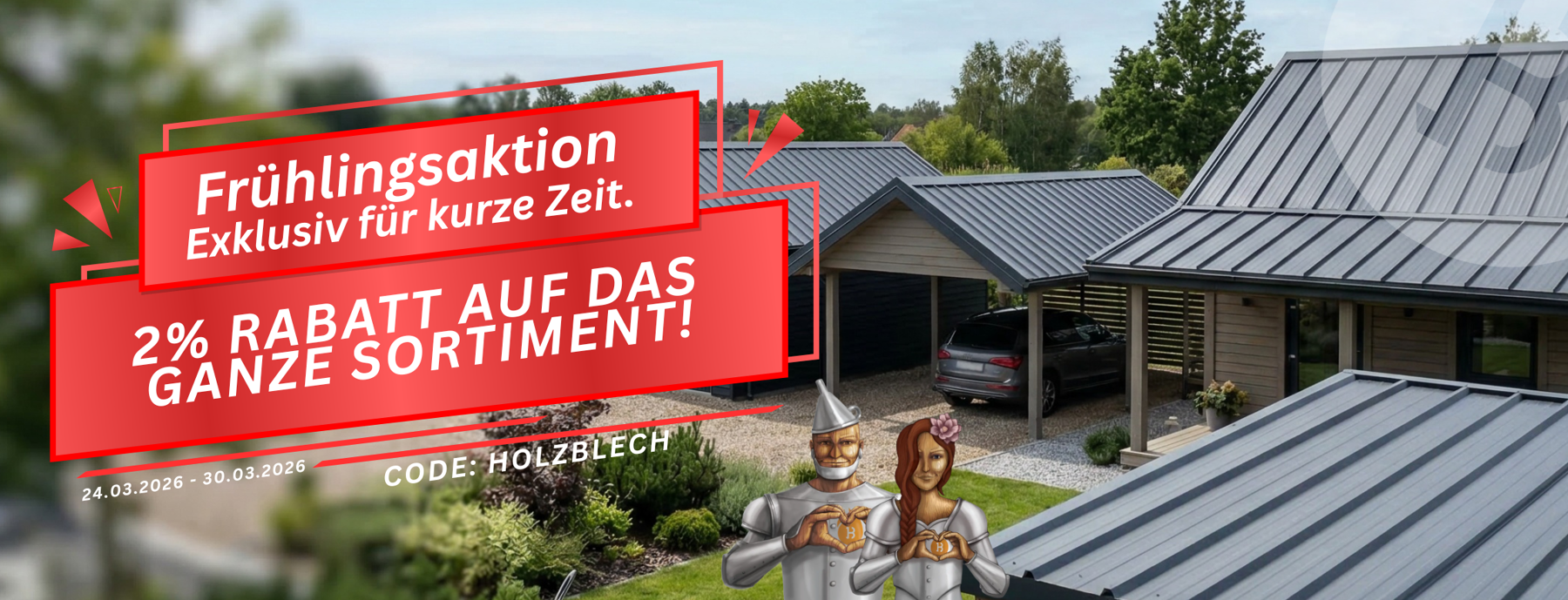 Dachblech, Metalldach, Garage, Überdachung, Rabattaktion