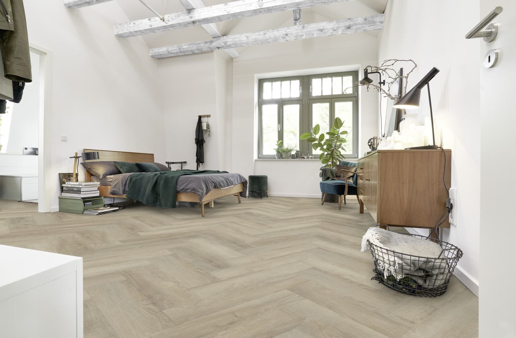 Klick-Vinylboden Fischgrät-Design Eiche London inkl. Trittschalldämmung