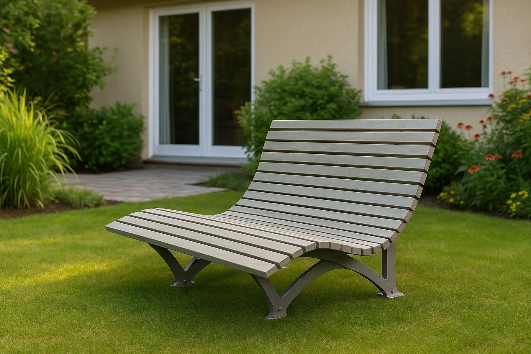 Gartenbank, Loungesessel, Holz/Metall-Kombination, Grün/läuferischer Garten, Sonnenliege