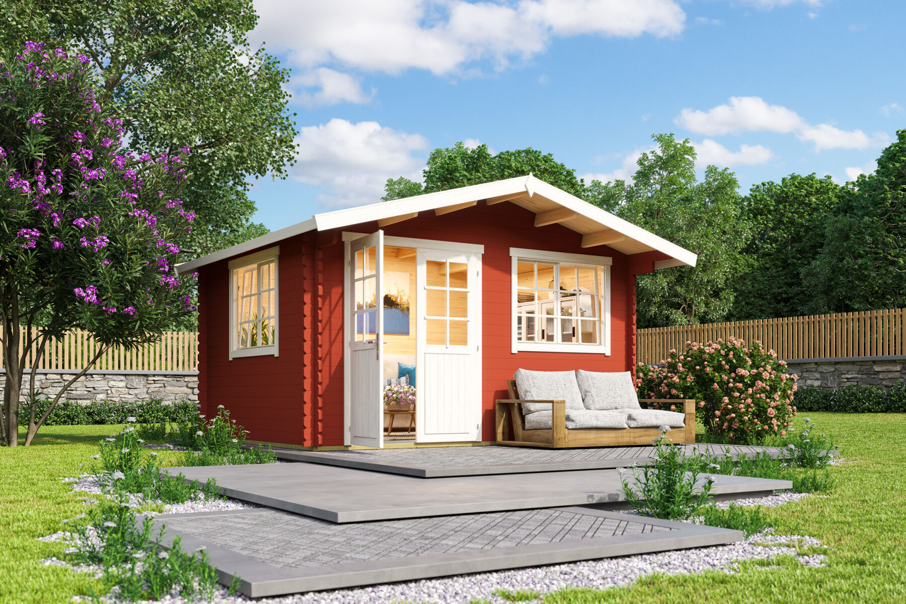 Gartenhaus Norderney 2 Schwedenrot mit Trapezblech Braun