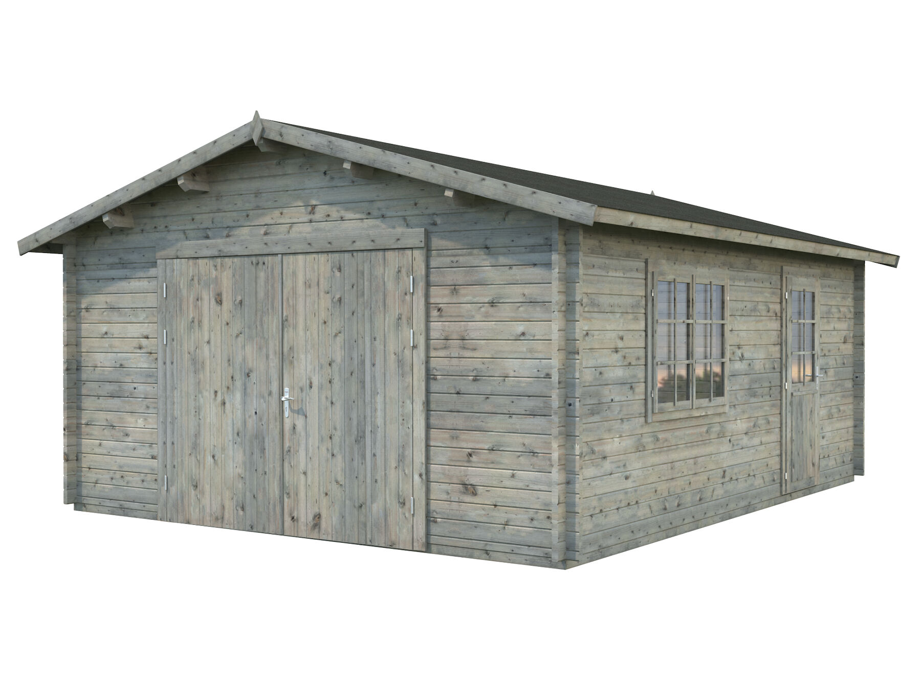 Holzgarage Roger 23,9 m² Mit Holztor Grau
