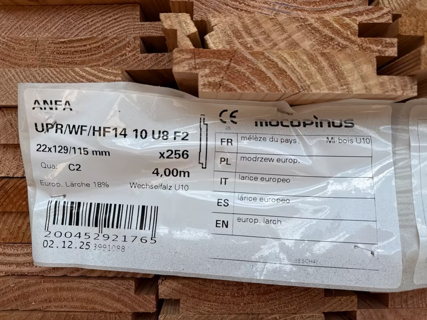50 m² Lärche Profilholz , 22x129x4000 mm