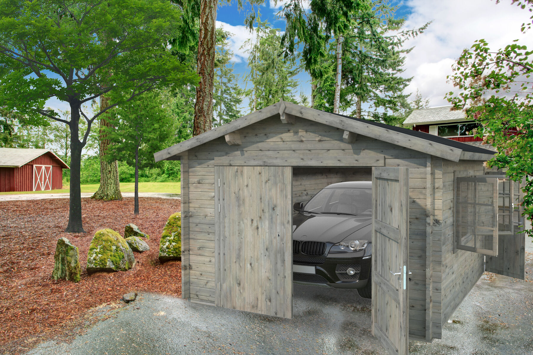 Holzgarage Roger 19,0 m² Mit Holztor Grau