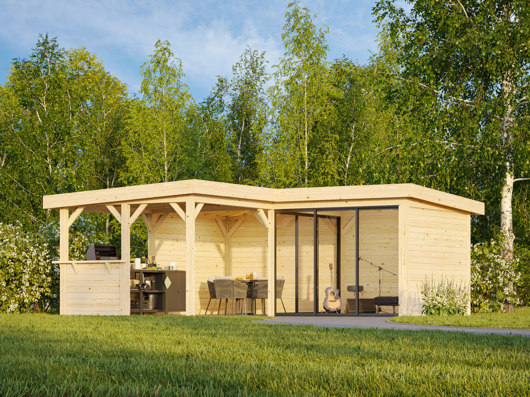 Pavillon Lenna 24,9 m² Set 409 mit Schiebetür 