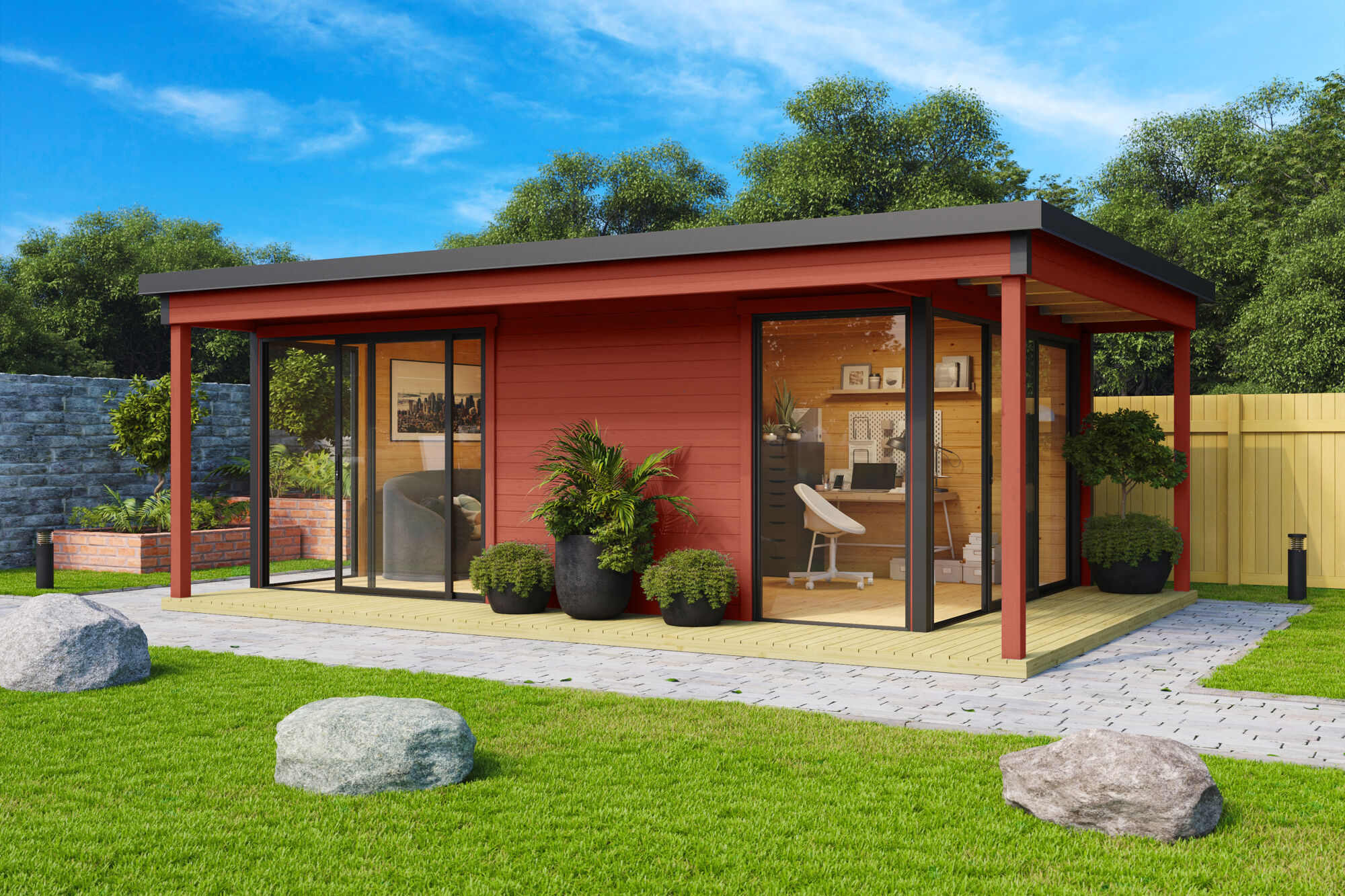 Domeo_3_Loggia_41296_Schwedenrot-2 Gartenhaus Domeo 3 Loggia