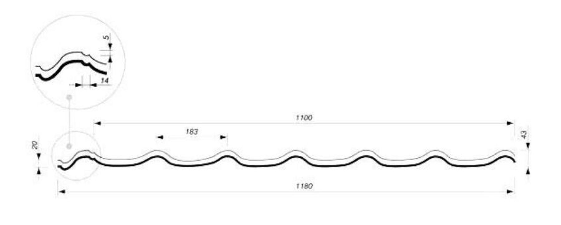 band, cord, wavy strip, measurement diagram, lengths