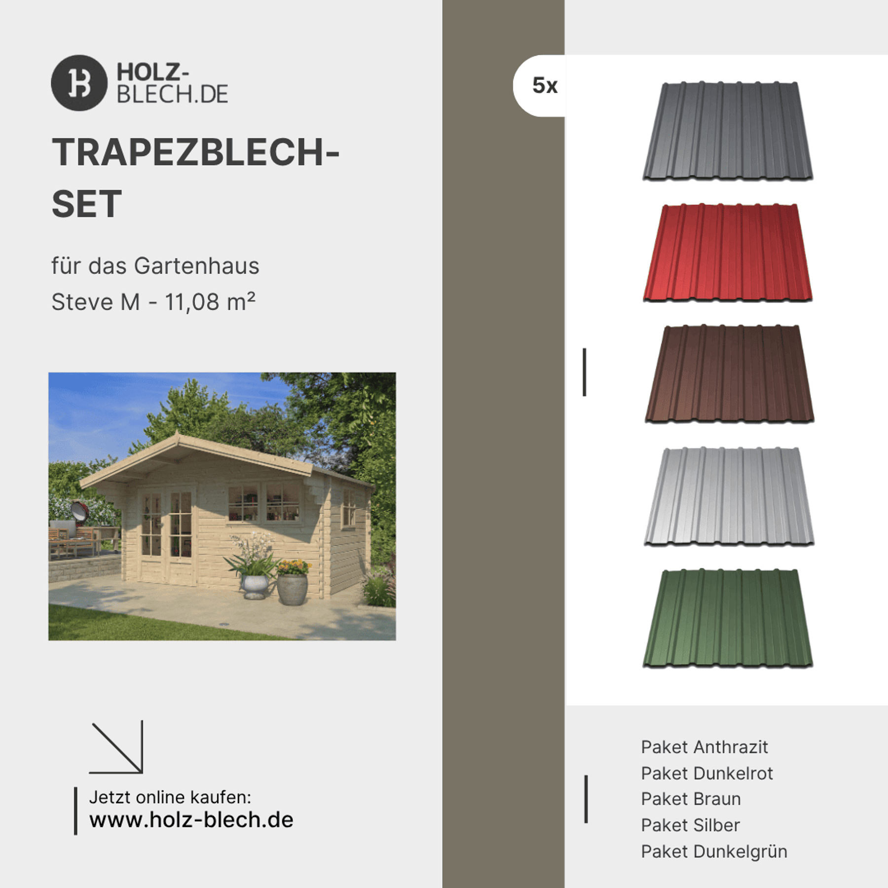 Trapezblech Set für Gartenhaus Steve M - 11,08 m² Wohnen, Haus, Dach, Werbung, Plakat