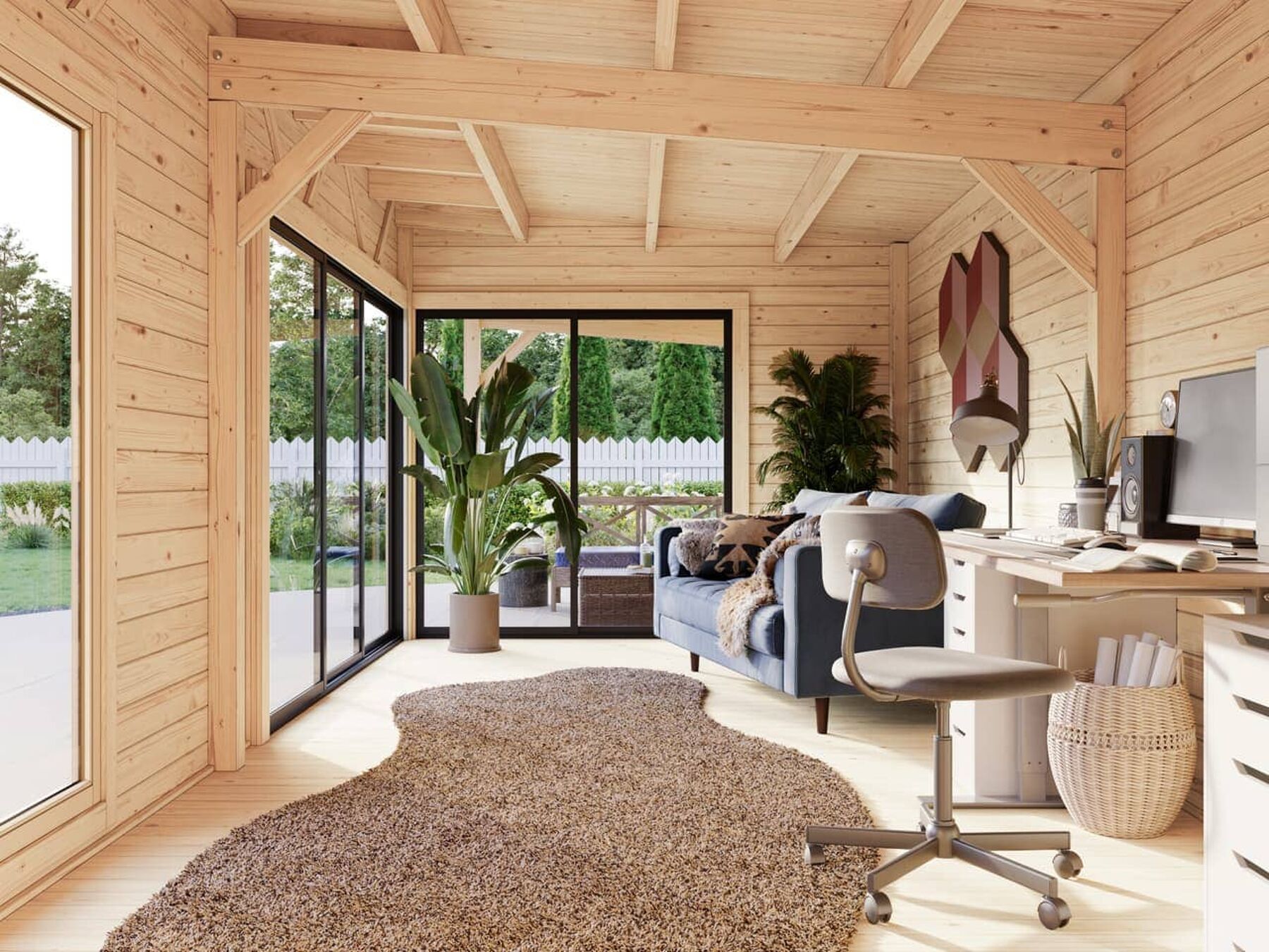 Modernes Gartenhaus Andrea 21,1+7,9 m² mit ISO-Glas Schiebetür