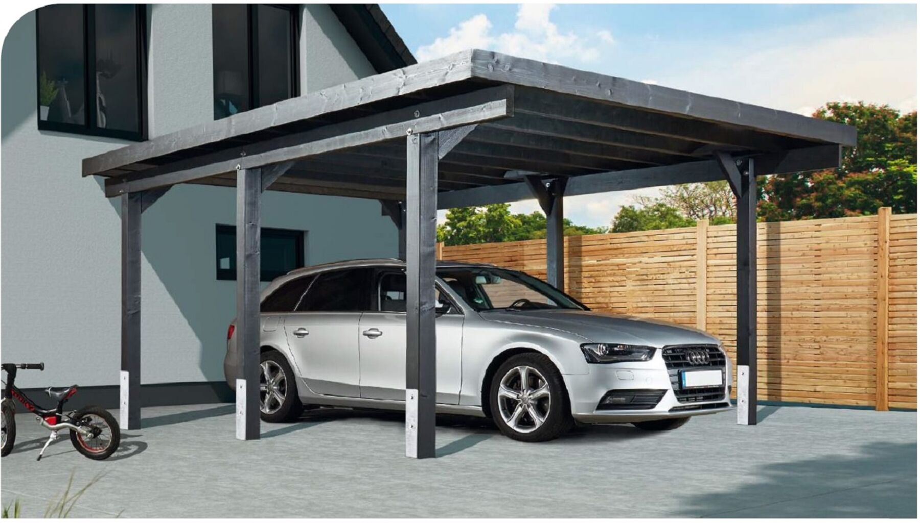 Carport Rügen 1 Anthrazit mit Trapezblech Silber