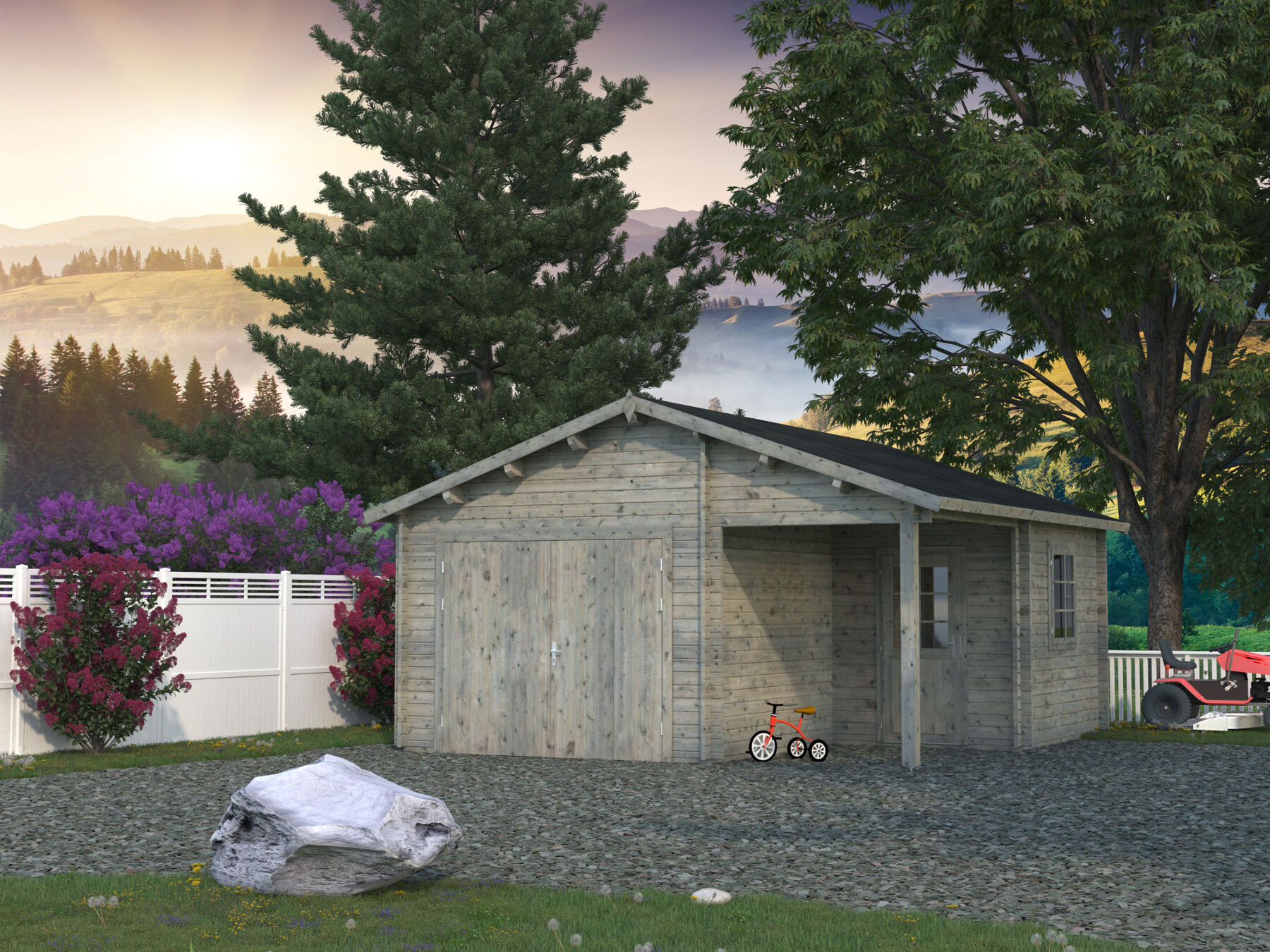 Holzgarage Roger 21,9+5,2 m² Mit Holztor Grau