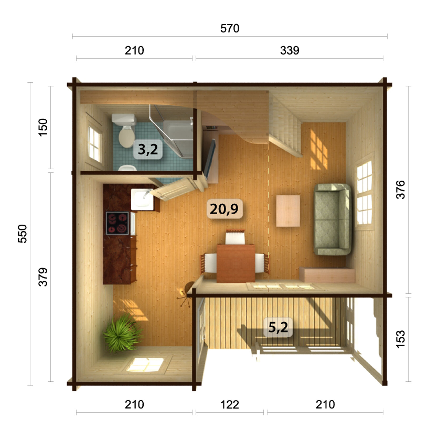 Ferienhaus Emily 40,1+5,2 m² mit Trapezblech Silber