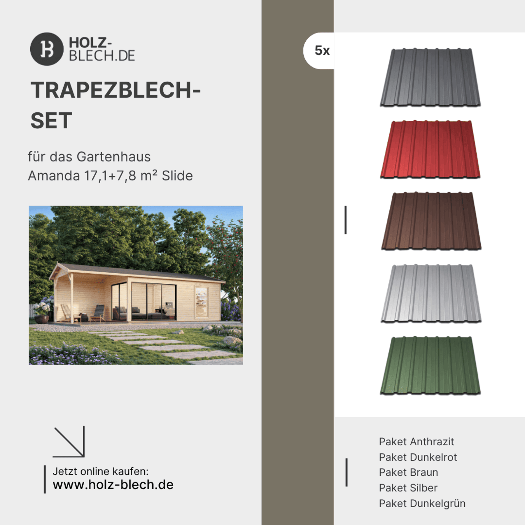 Trapezblech Set für Gartenhaus Amanda 17,1+7,8 m² Slide Gebäude, Wohnen, Stuhl, Haus, Dach