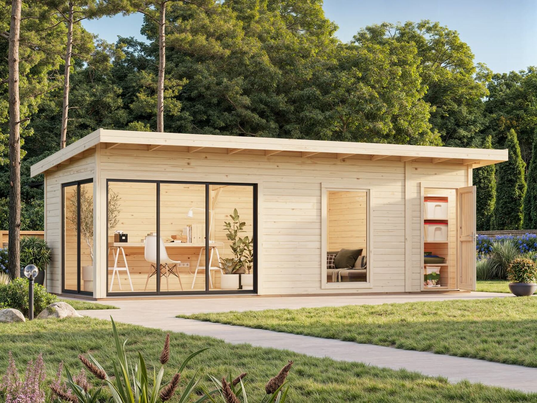 Modernes Gartenhaus Andrea 21,1 m² mit Schiebetür Modernes Gartenhaus Andrea 21,1 m² mit Schiebetür