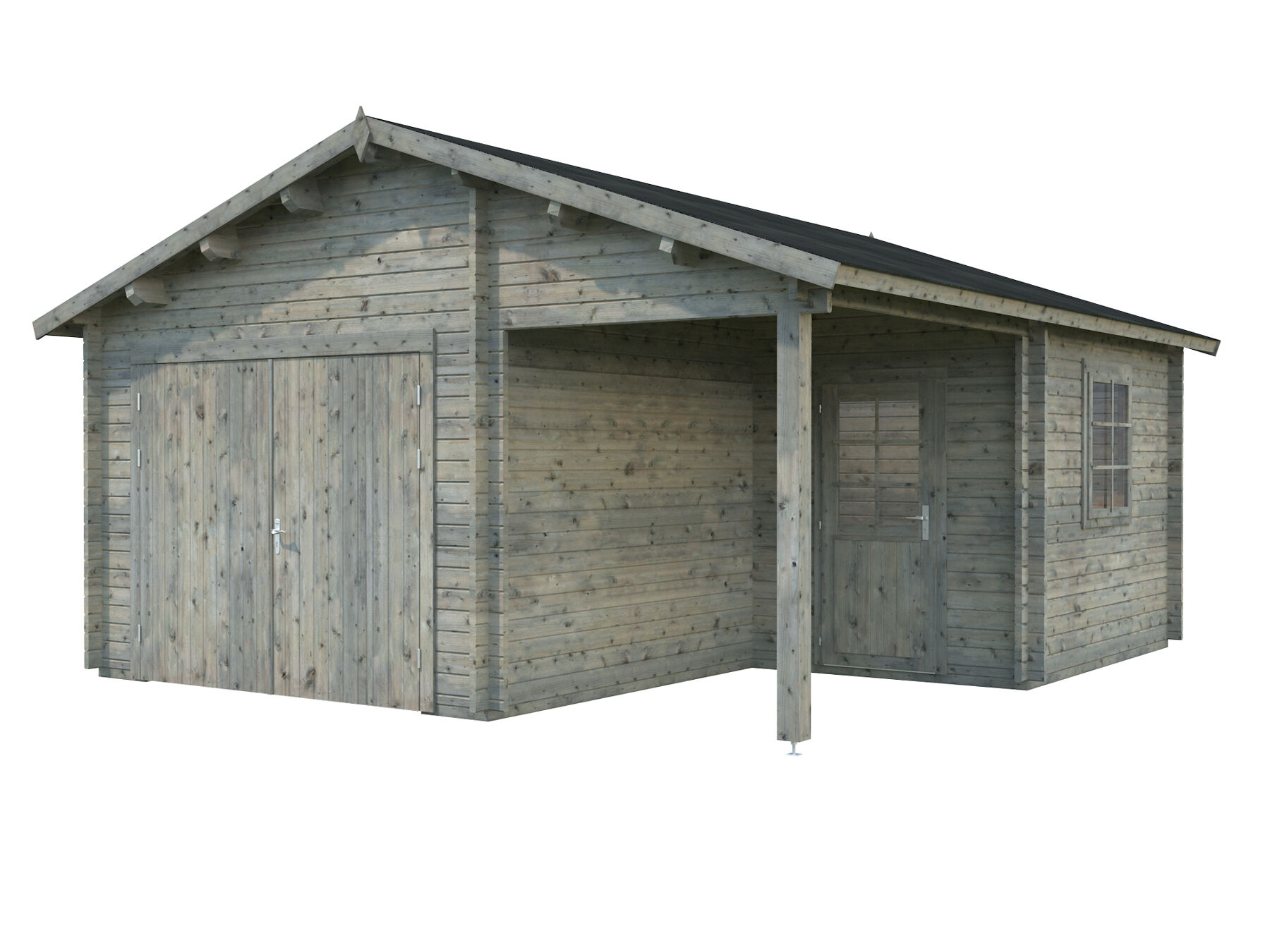Holzgarage Roger 21,9+5,2 m² Mit Holztor Grau