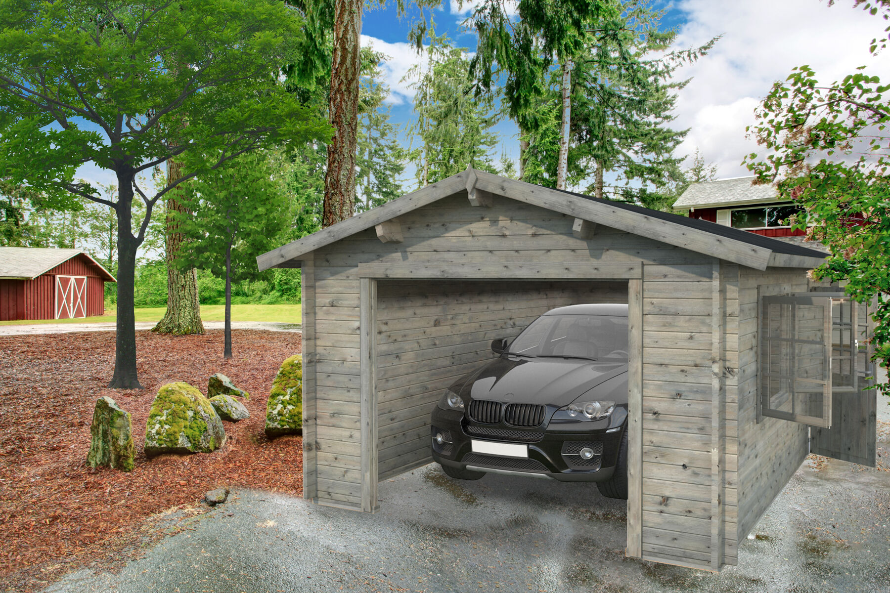 Holzgarage Roger 19,0 m² Ohne Tor Grau