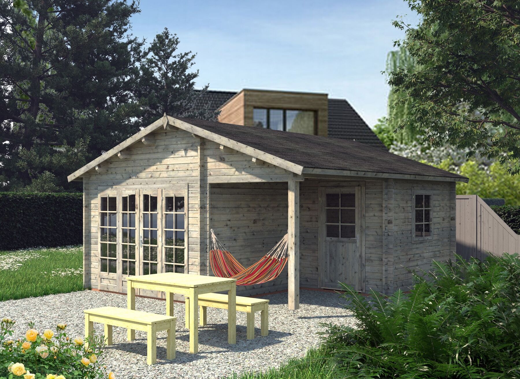 Gartenhaus Irene 21,9+5,2 m² Grau 