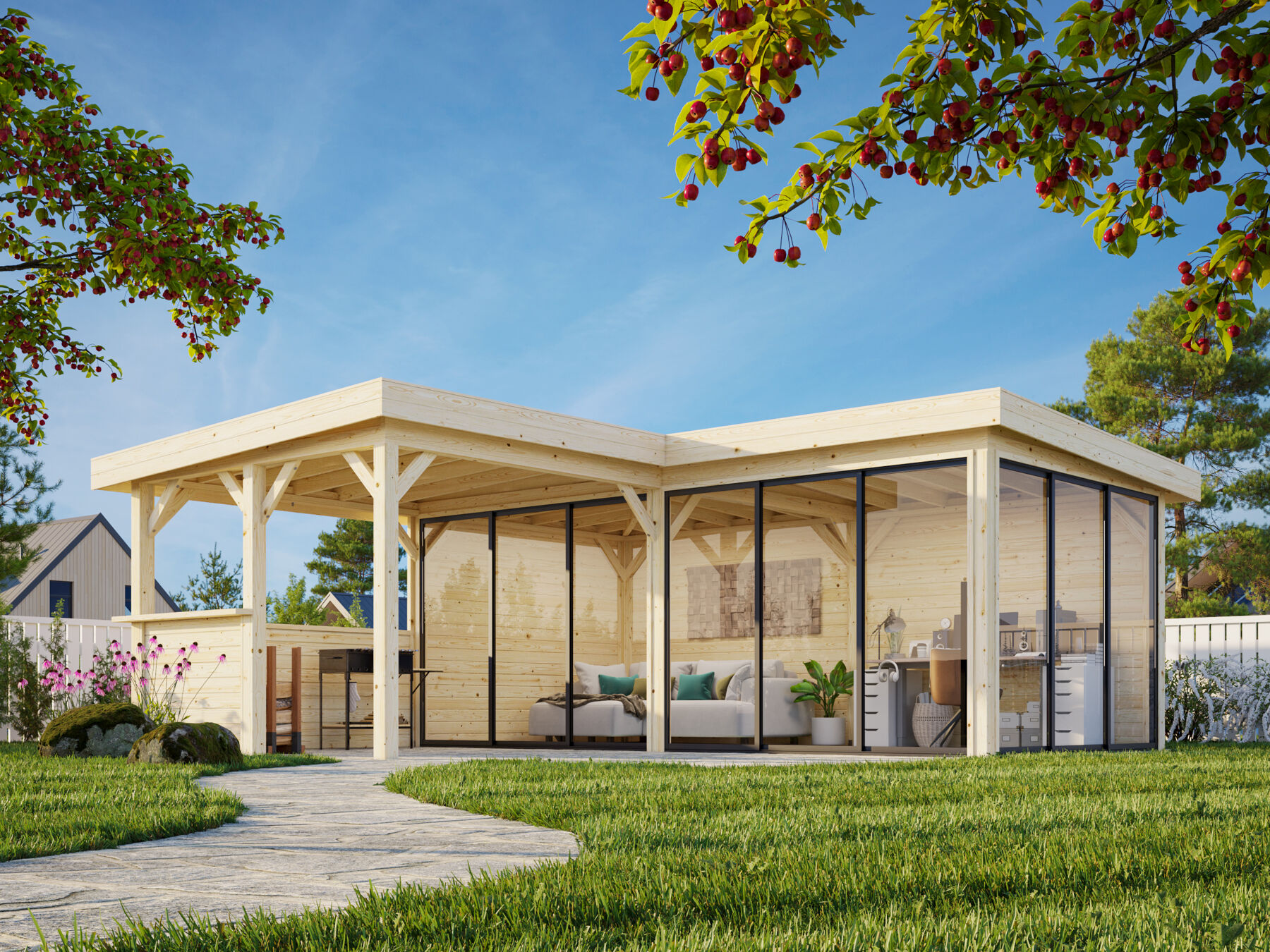 Gras, Veranda, Terrasse, Pergola, Rasen