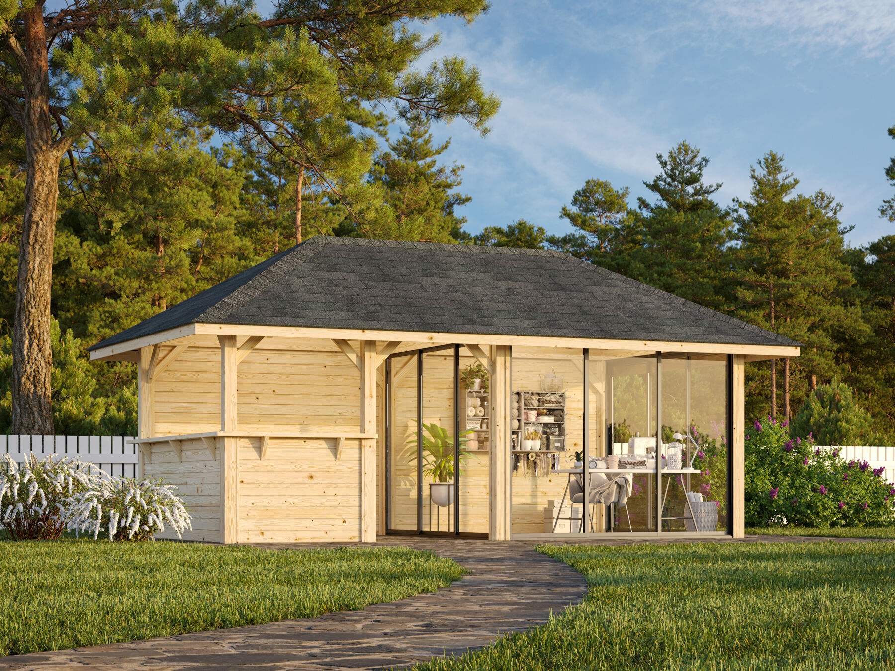 Pavillon Bianca 16,6 m² Set 208 mit Schiebetür