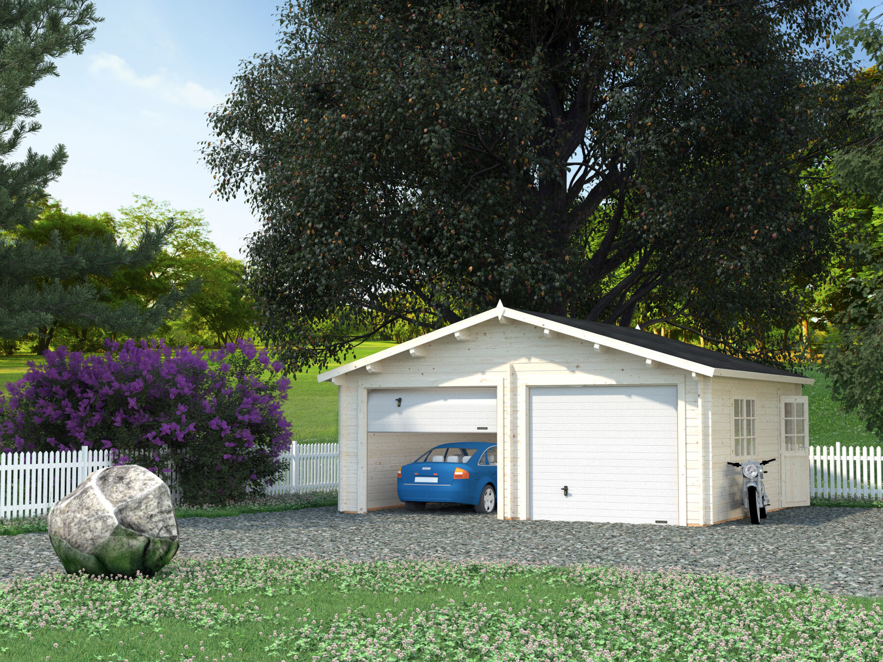 Holzgarage Roger 28,4 m² Mit Sektionaltor Transparent