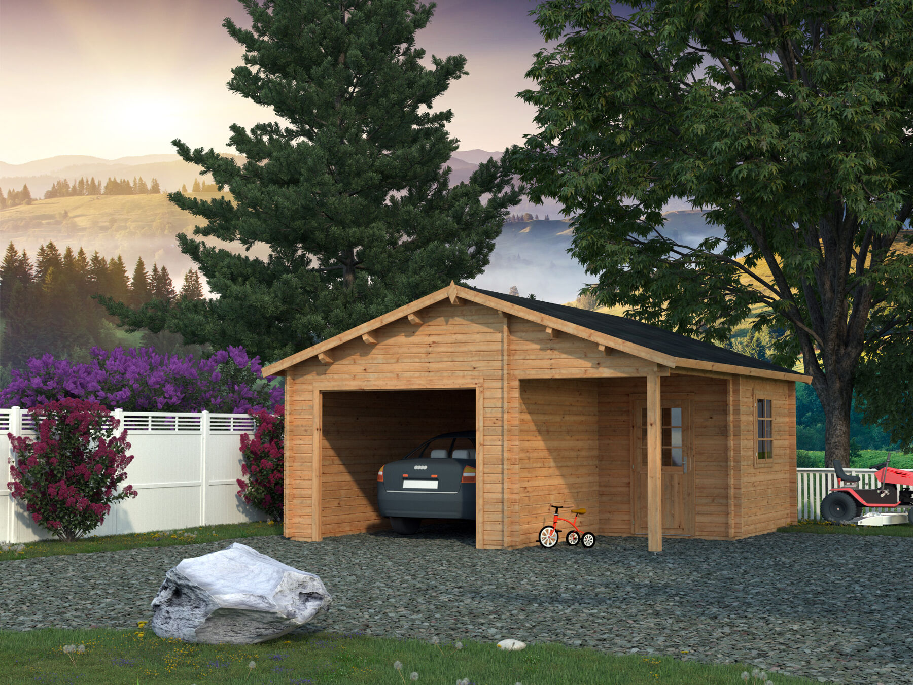 Holzgarage Roger 21,9+5,2 m² Ohne Tor Hellbraun