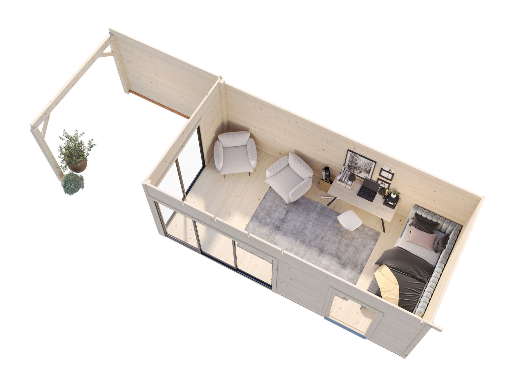 Modernes Gartenhaus Andrea 17,1 + 7,9 m² mit ISO-Glas Schiebetür Modernes Gartenhaus Andrea 17,1 + 7,9 m² mit ISO-Glas Schiebetür