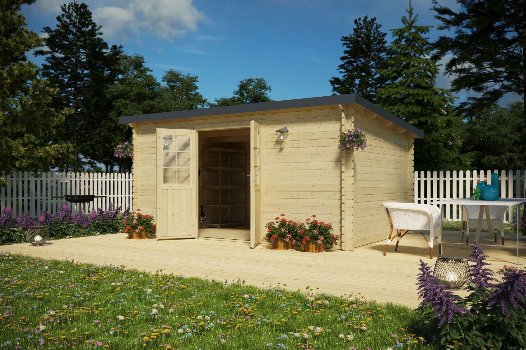 Gartenhaus Evolution 34D, + Kostenloses Trapezblech Dach
