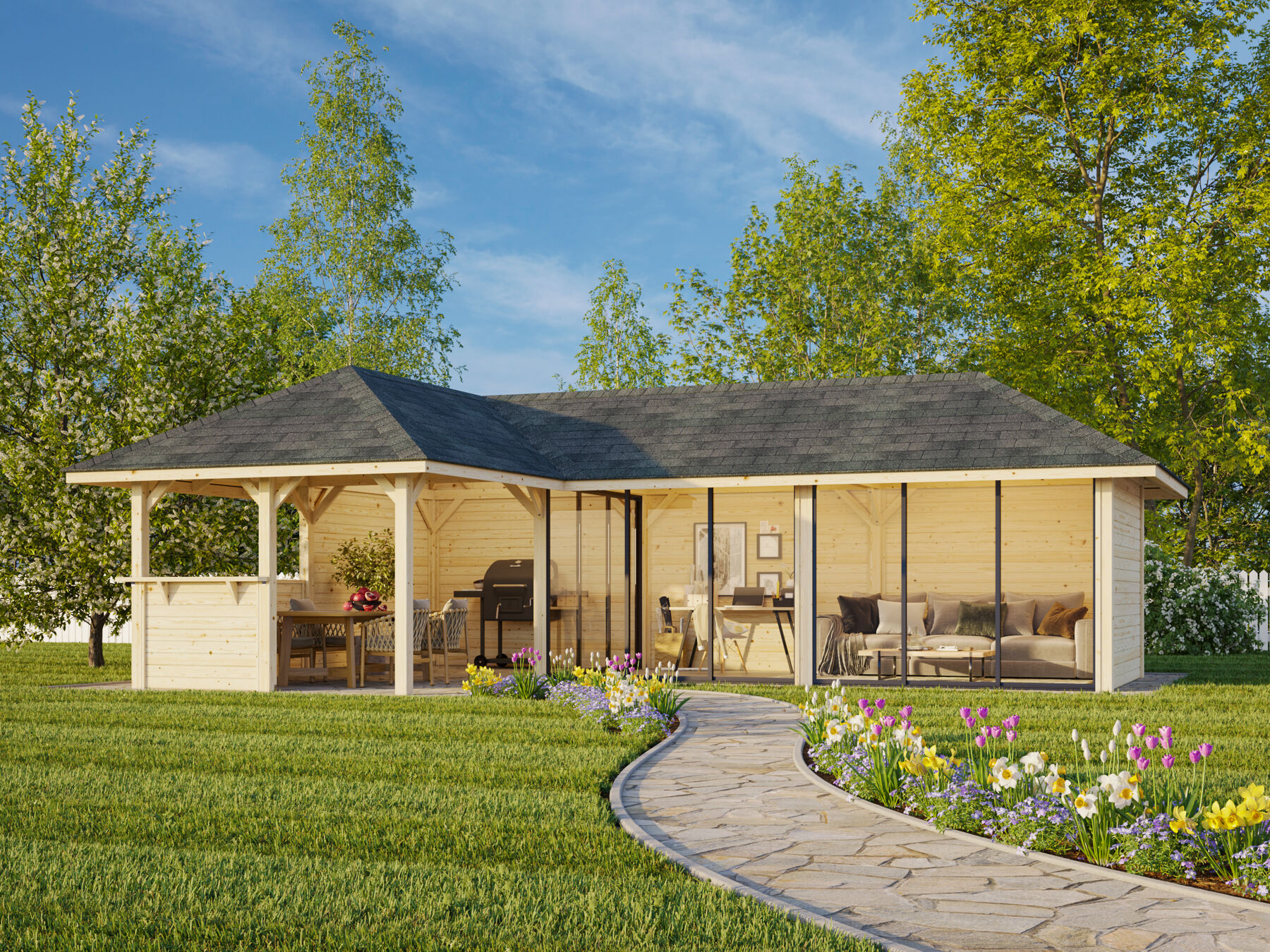 Pavillon Bianca 33,2 m² Set 220 mit Schiebetür