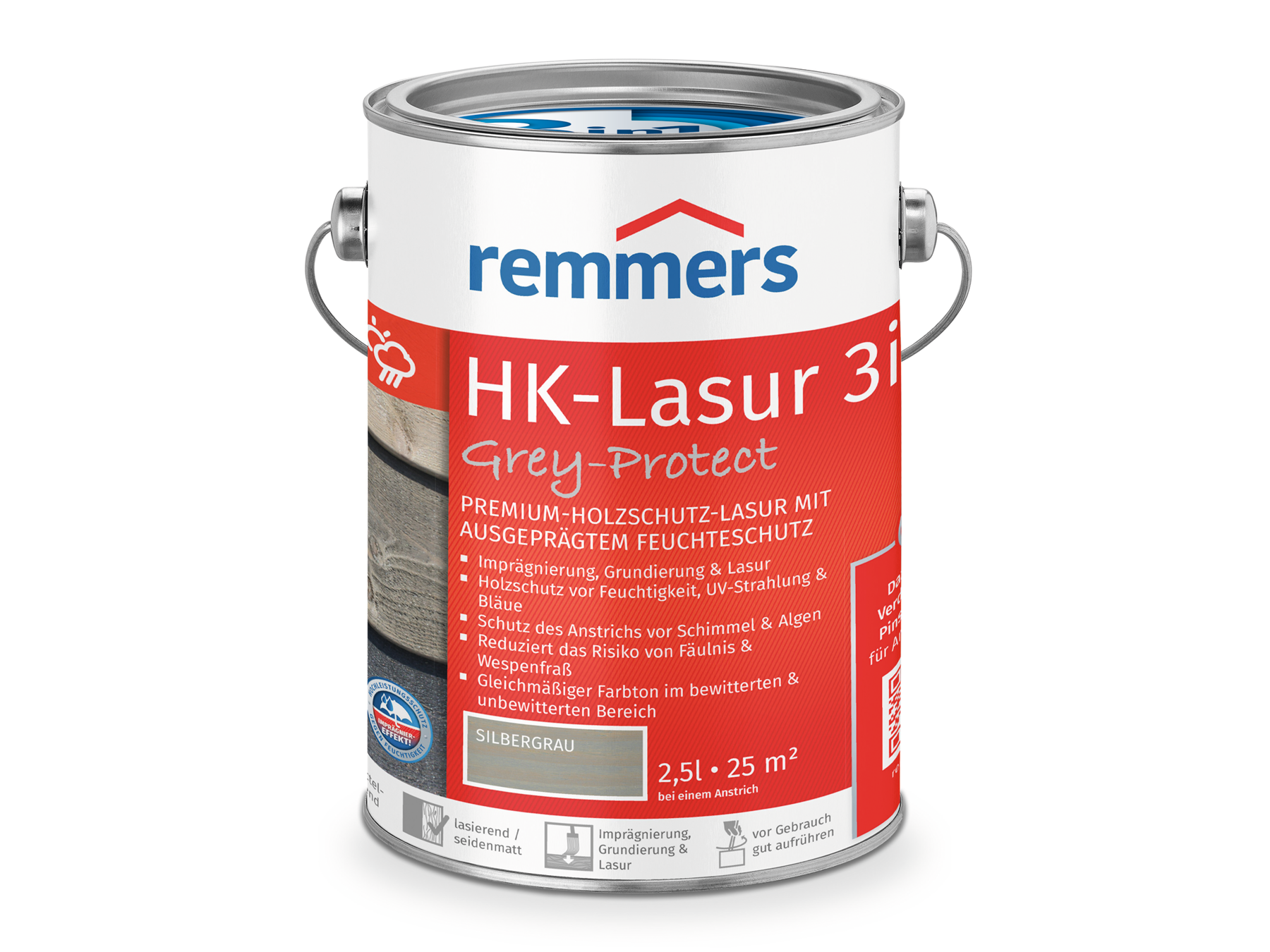 HK Lasur - Premium-Holzschutz 2,5 Liter Silbergrau