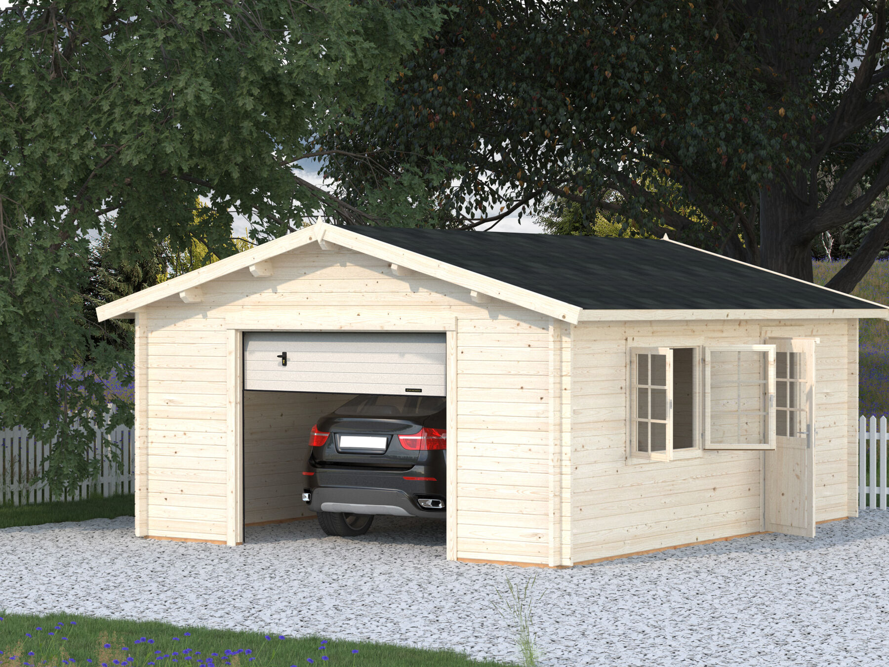 Holzgarage Roger 23,9 m² Mit Sektionaltor