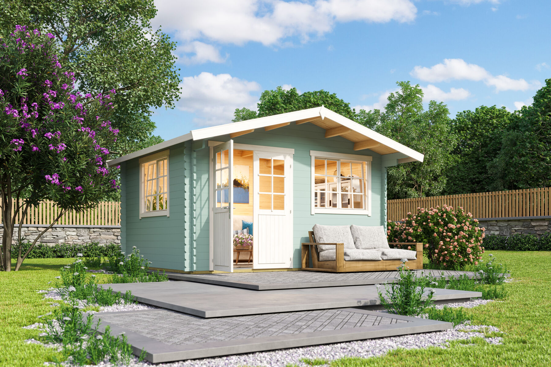 Gartenhaus Norderney 2 Gletschergrün mit Trapezblech Silber
