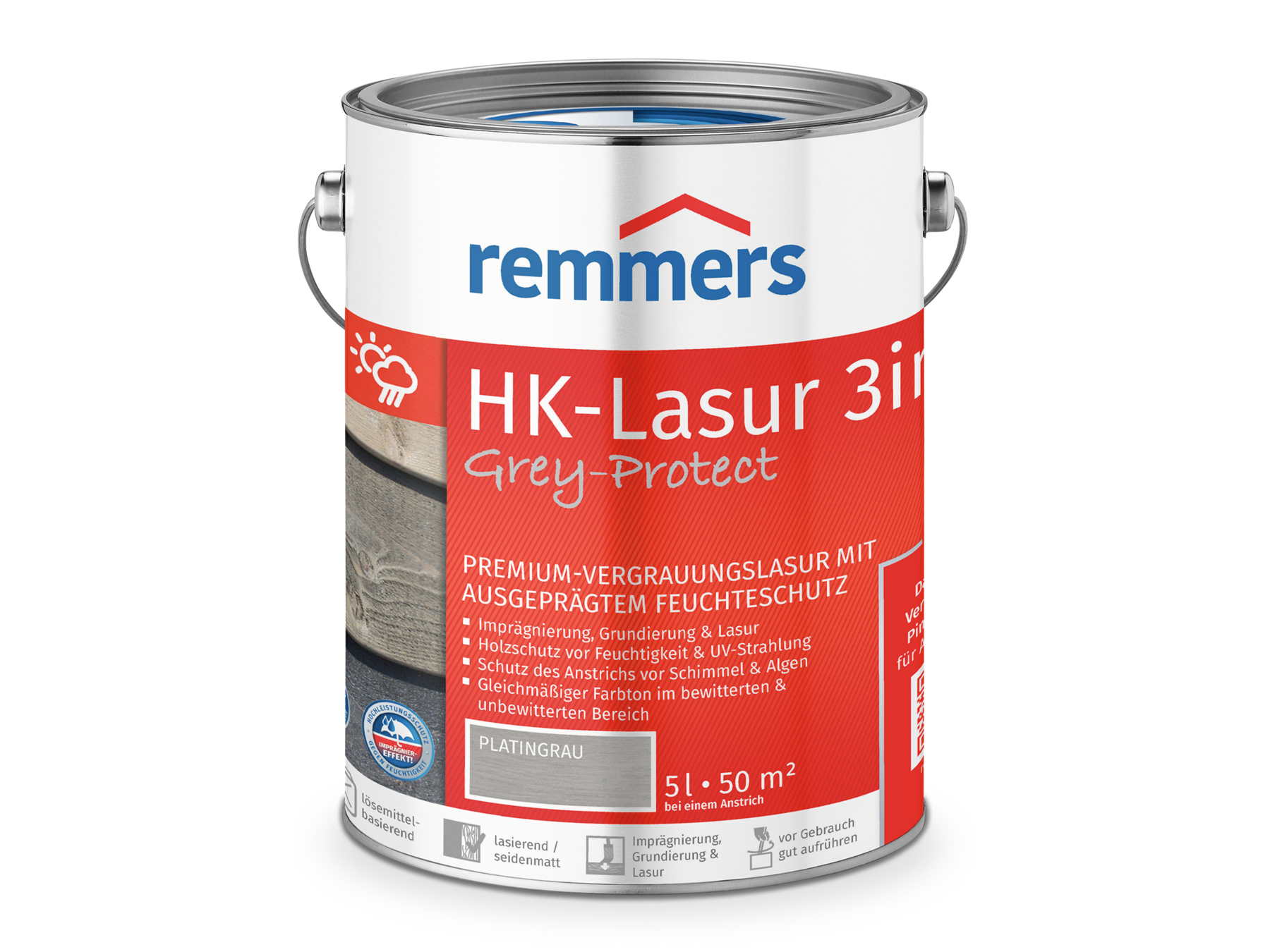 HK Lasur - Premium-Holzschutz 5 Liter Platingrau
