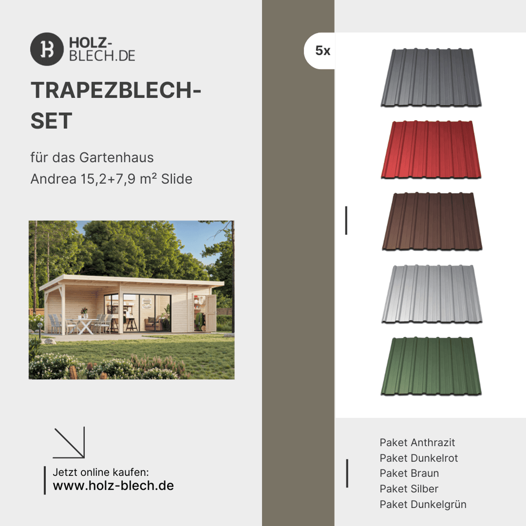 Trapezblech Set für Gartenhaus Andrea 15,2+7,9 m² Slide Architektur, Gebäude, Wohnen, Haus, Dach