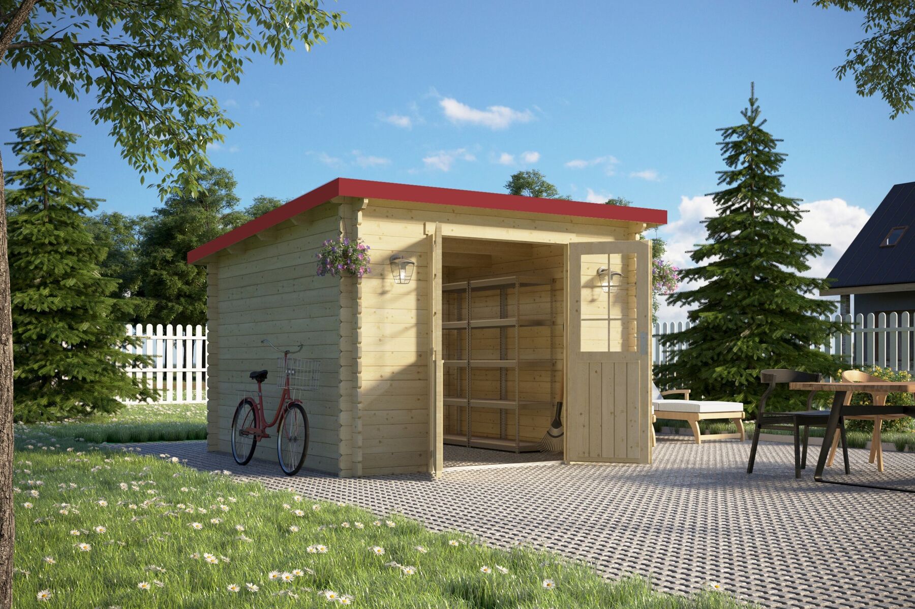 Gartenhaus Evolution 34A, + Kostenloses Trapezblech Dach