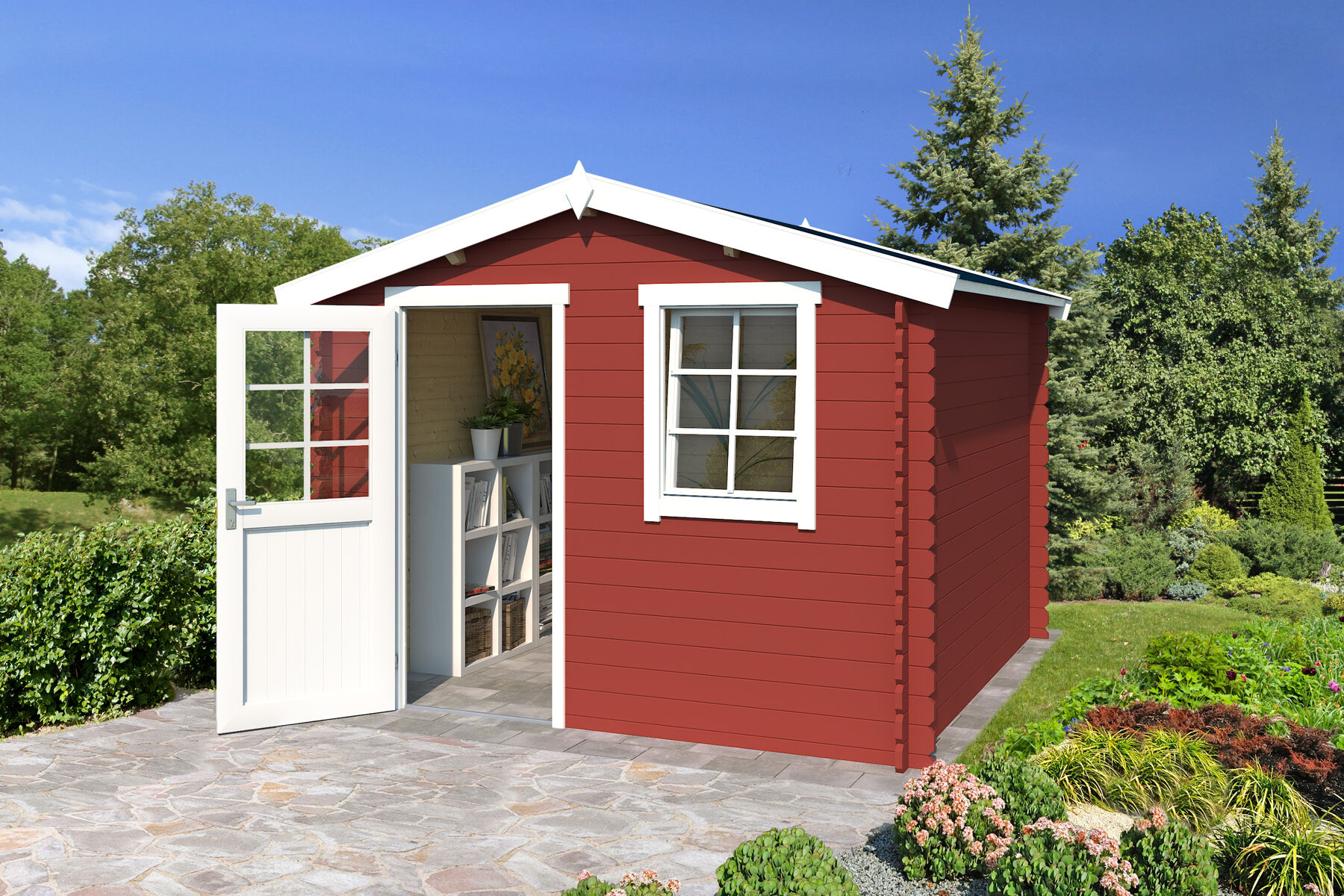 Gerätehaus Nina 230 Schwedenrot  mit Trapezblech Silber