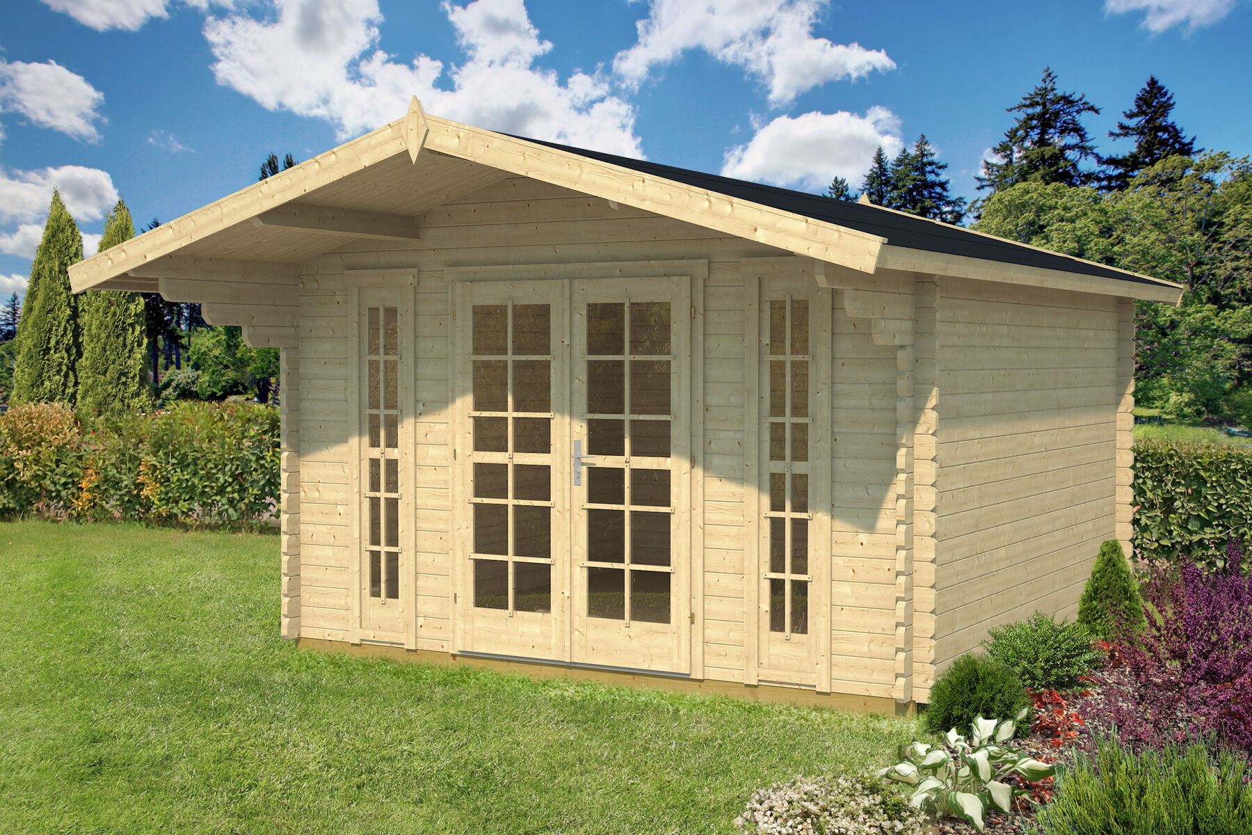 Gartenhaus Camilla B mit Ziegelblech Dunkelrot
