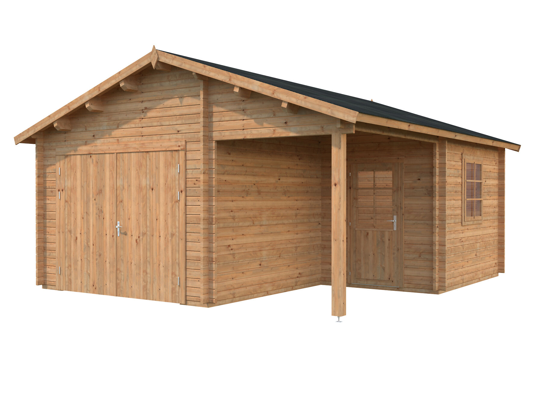 Holzgarage Roger 21,9+5,2 m² Mit Holztor Hellbraun