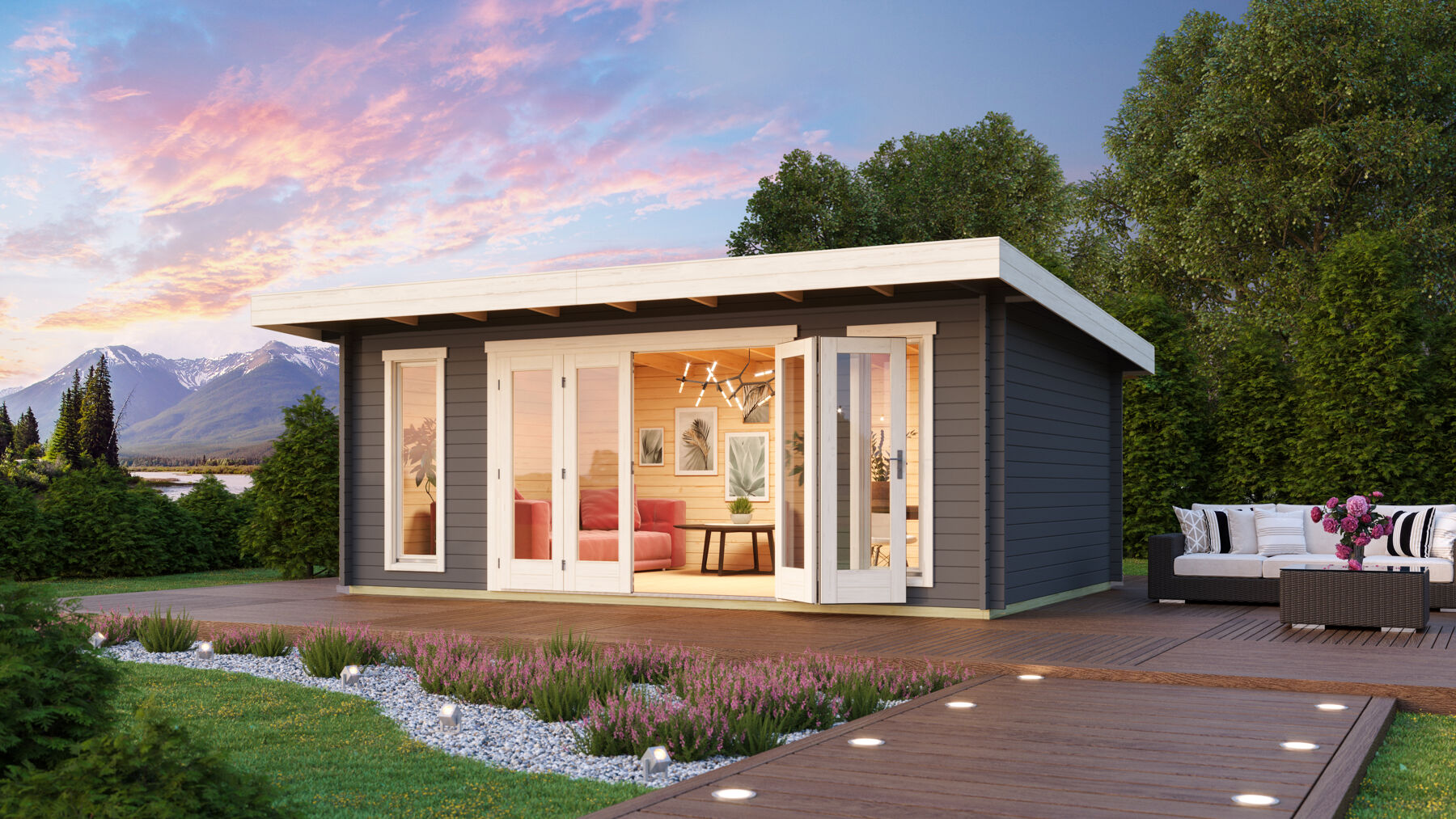 Gartenhaus Sussex 2 Carbongrau mit Trapezblech Dach Silber