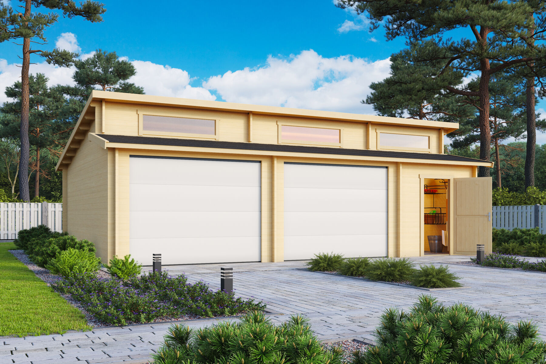 Holzgarage Hawaii mit Schwingtoren