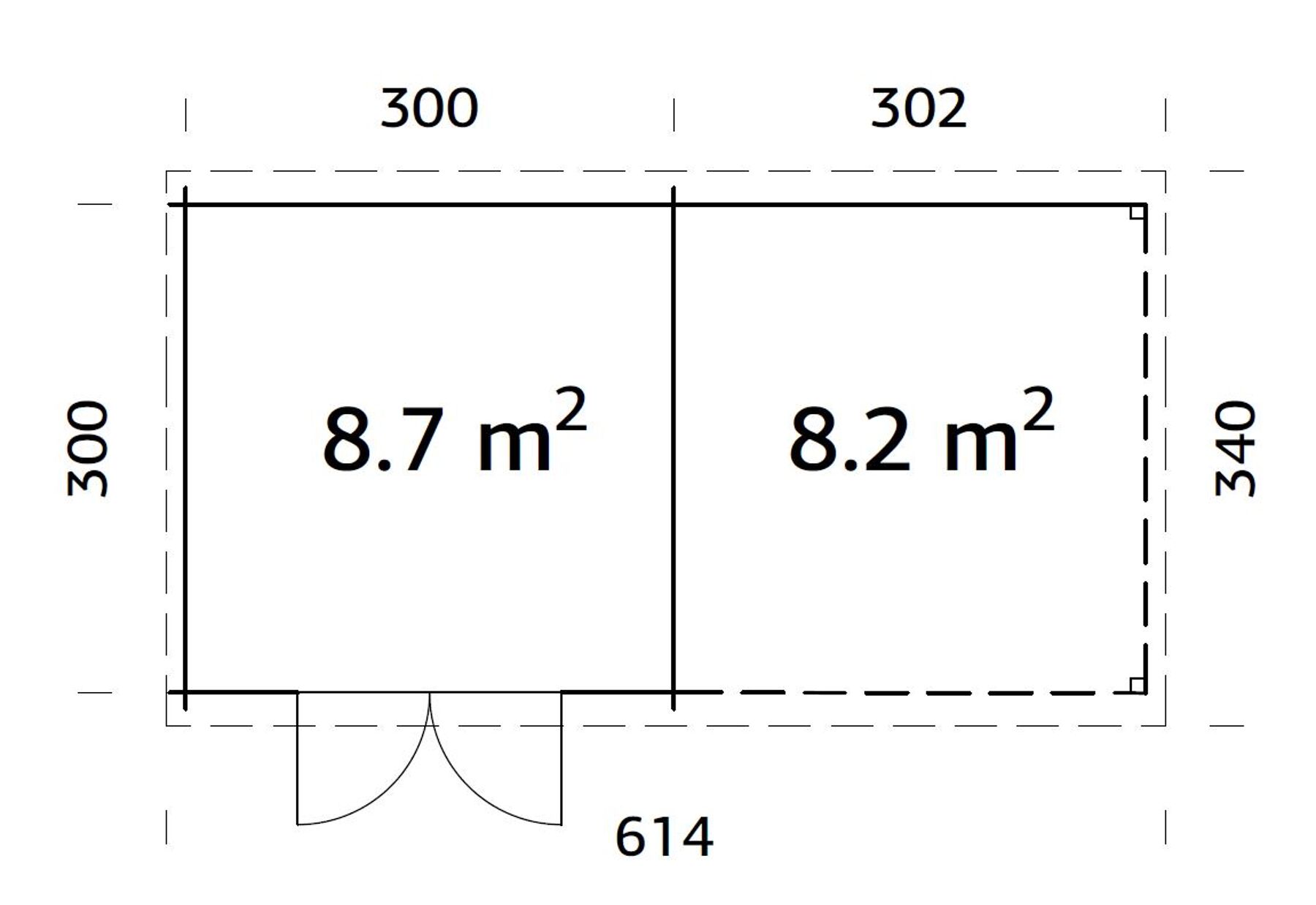 Gartenhaus Ella 8,7+8,2 m² Transparent 