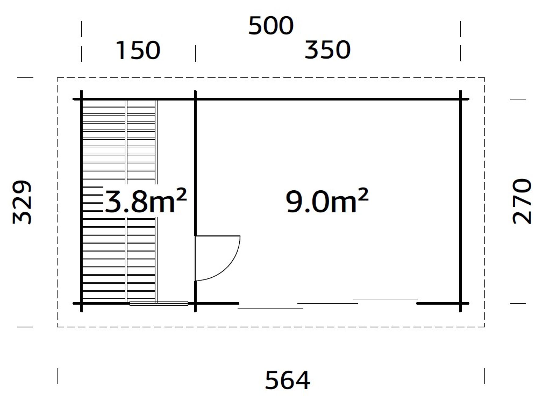Saunahaus Sanna 12,8 m² mit ISO-Glas Schiebetür