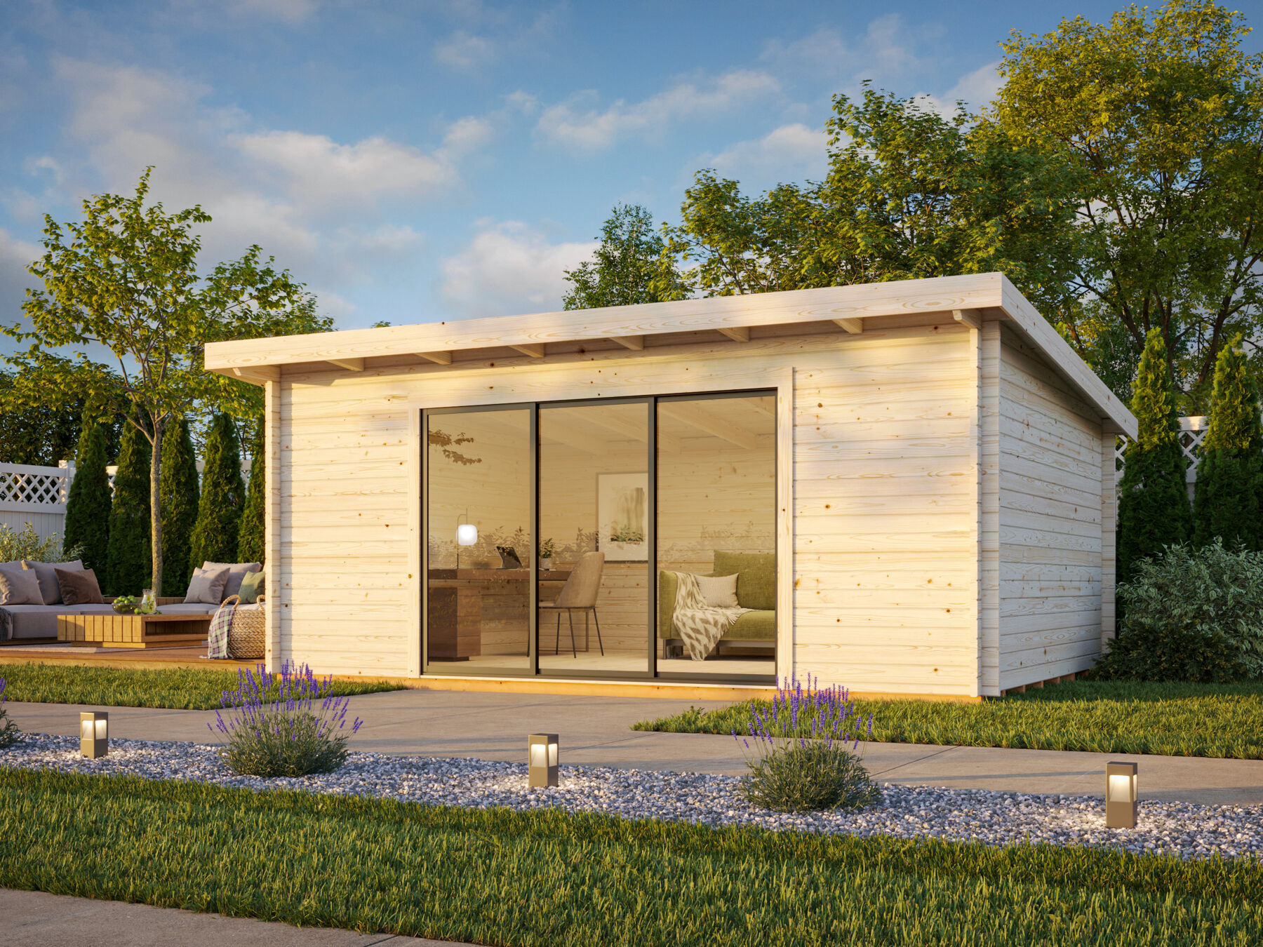 Modernes Gartenhaus Lea 19,4 m² mit ISO-Glas Schiebetür Modernes Gartenhaus Lea 19,4 m² mit ISO-Glas Schiebetür