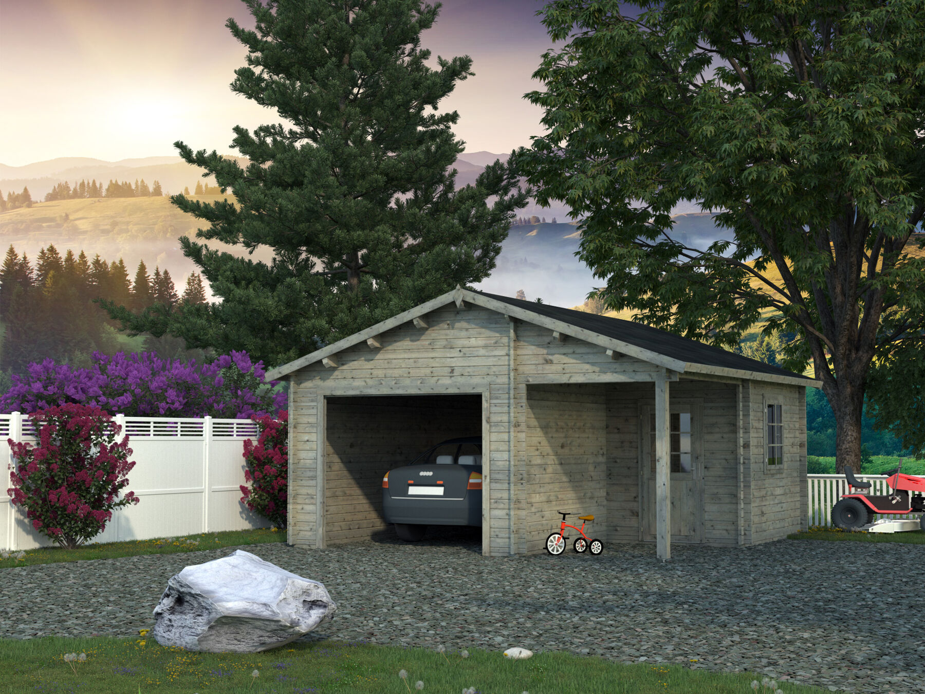 Holzgarage Roger 21,9+5,2 m² Ohne Tor Grau