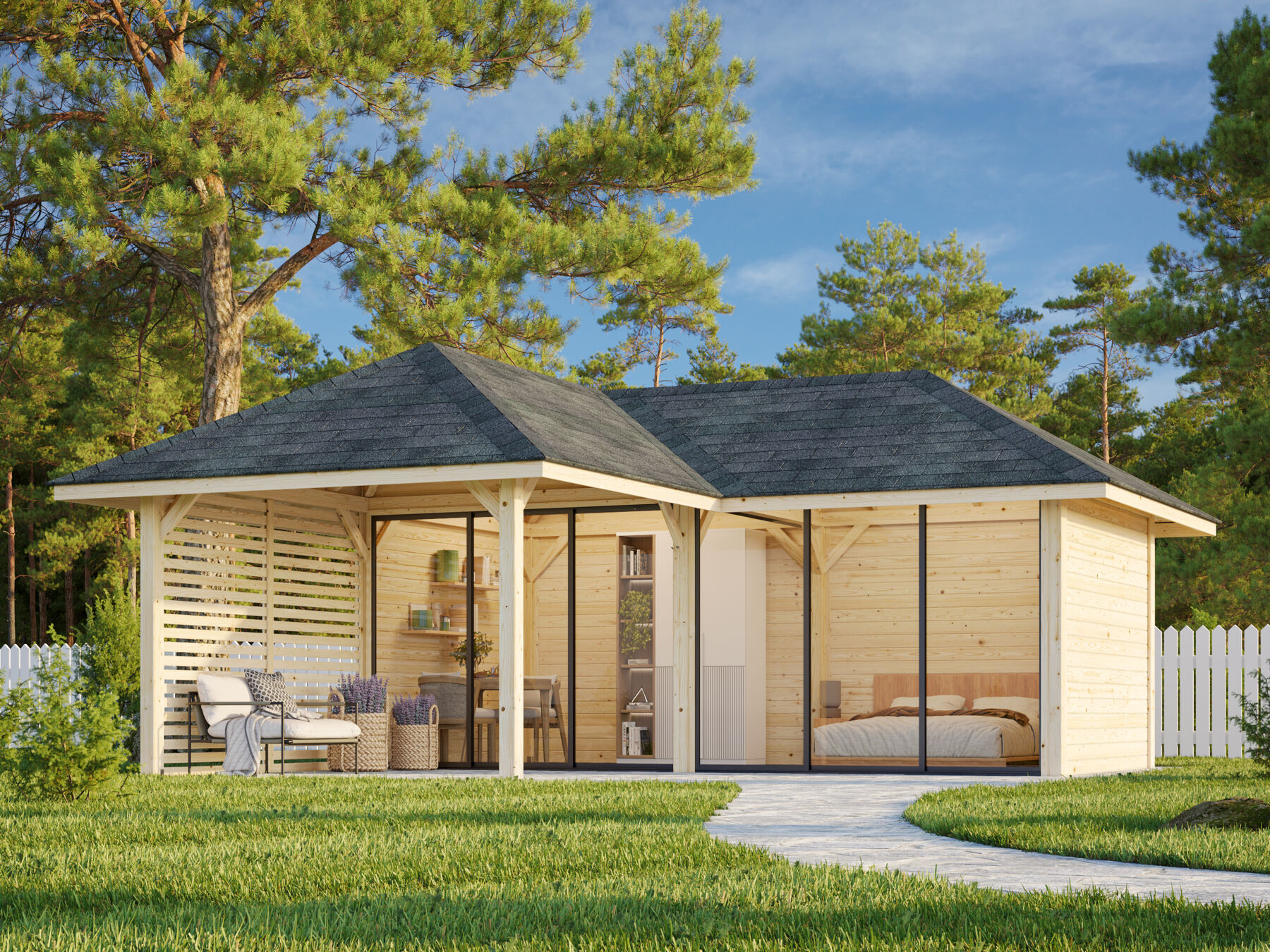 Pavillon Bianca 24,9 m² Set 513 mit ISO-Glas Schiebetür